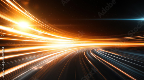 Dynamic light trails create sense of speed and motion in dark background