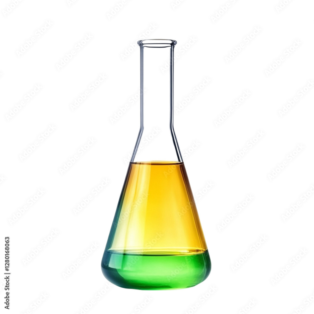 Erlenmeyer Flask with Yellow and Green Liquids: Science Experiment Erlenmeyer Flask with Yellow and Green Liquids: Science Experiment