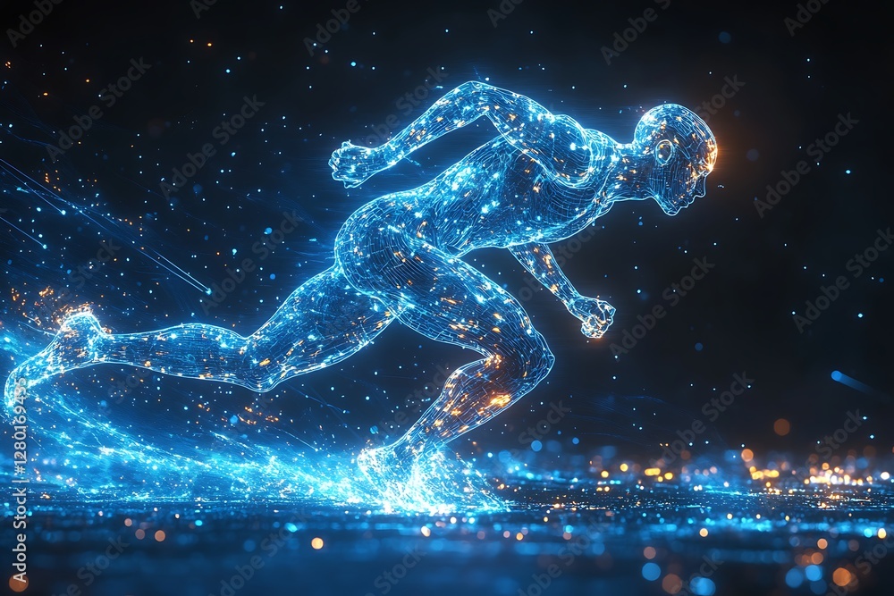 male figure in sprinting pose on abstract low poly background male figure in sprinting pose on abstract low poly background