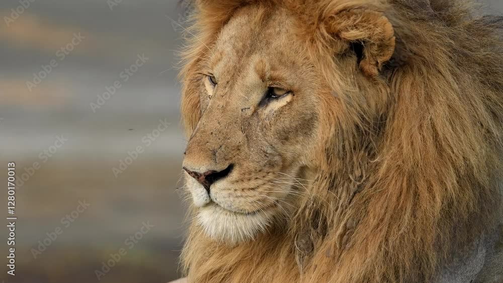 Close up shot of a Lion resting at Kenya Maasai Mara national reserve Close up shot of a Lion resting at Kenya Maasai Mara national reserve