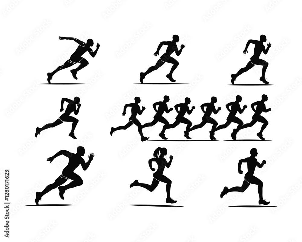 Athletic Running Silhouette Vector Template Set Athletic Running Silhouette Vector Template Set