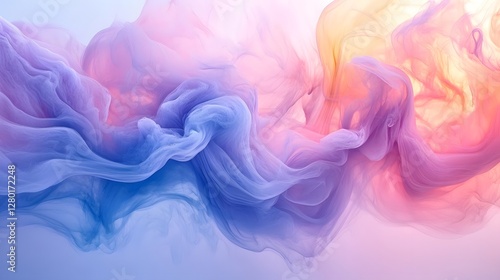 Colorful smoke swirls on blue background in abstract artistic expression of ink flow