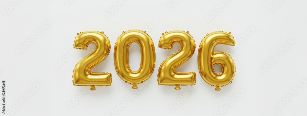 New year 2026 golden balloon text on white background. New year 2026 golden balloon text on white background.