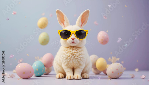 Fun and modern Easter bunny with trendy yellow sunglasses
