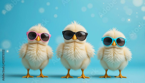 Three stylish chicks rocking sunglasses in a playful fashion pose