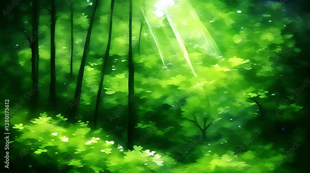 Fototapeta premium Sunlight streams through lush forest