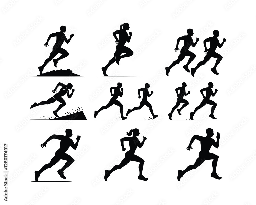 Silhouette Collection Vector Template of Runners Striding Silhouette Collection Vector Template of Runners Striding