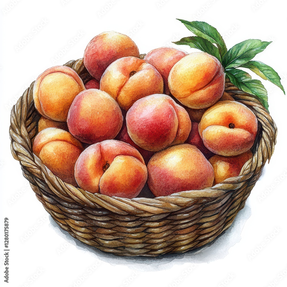 Fresh Peaches in Woven Basket Illustration Fresh Peaches in Woven Basket Illustration