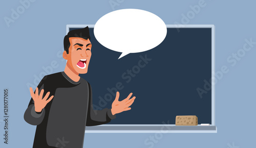 Angry Male Teacher Screaming During Class Vector Illustration Design. Professor expressing his anger in blank copy space bubble
