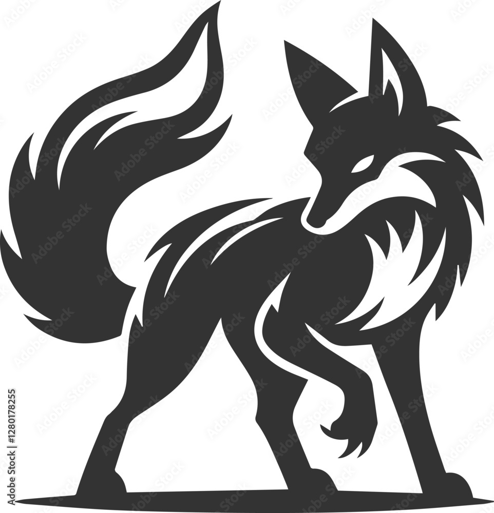 Obraz premium A fox glaring, tail raised in defiance vector animal silhouette