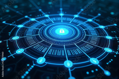 A layered digital vortex with AI-powered encryption elements, symbolizing cybersecurity, blockchain, and data protection technology..