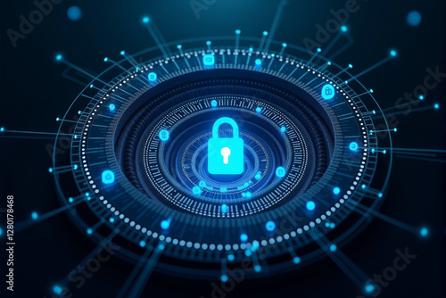 A layered digital vortex with AI-powered encryption elements, symbolizing cybersecurity, blockchain, and data protection technology..