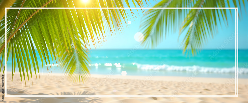 Obraz premium Tropical beach view with palm trees, summer vacation