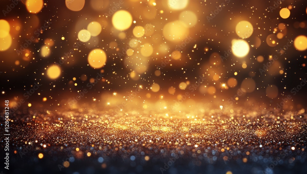 Shimmering Golden Bokeh Effect with Sparkling Particles in Abstract Background for Festive and Decorative Purposes Shimmering Golden Bokeh Effect with Sparkling Particles in Abstract Background for Festive and Decorative Purposes