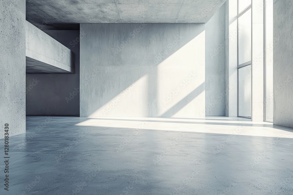 Obraz premium Abstract interior design of modern showroom with empty white concrete floor and gray wall.