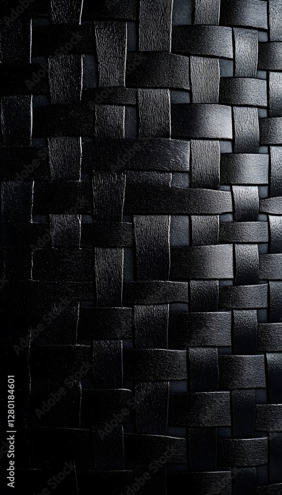 The image is of a woven black leather texture The image is of a woven black leather texture