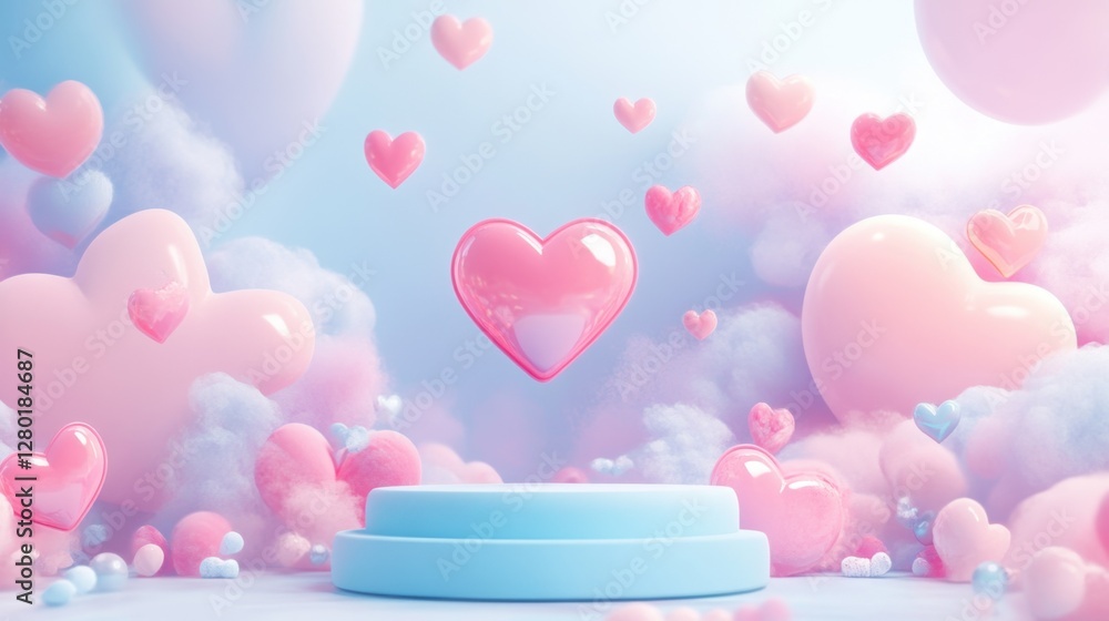 Abstract Valentine love design with a central podium and heart shapes in pink and blue pastels. Abstract Valentine love design with a central podium and heart shapes in pink and blue pastels.