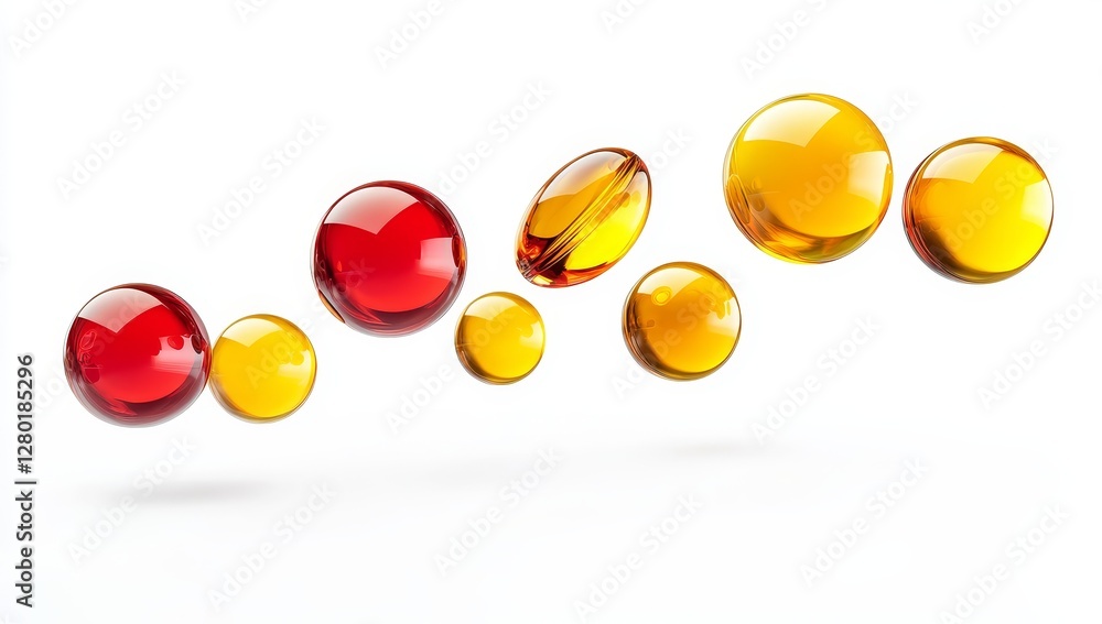 Fototapeta premium Floating colorful pills on white background