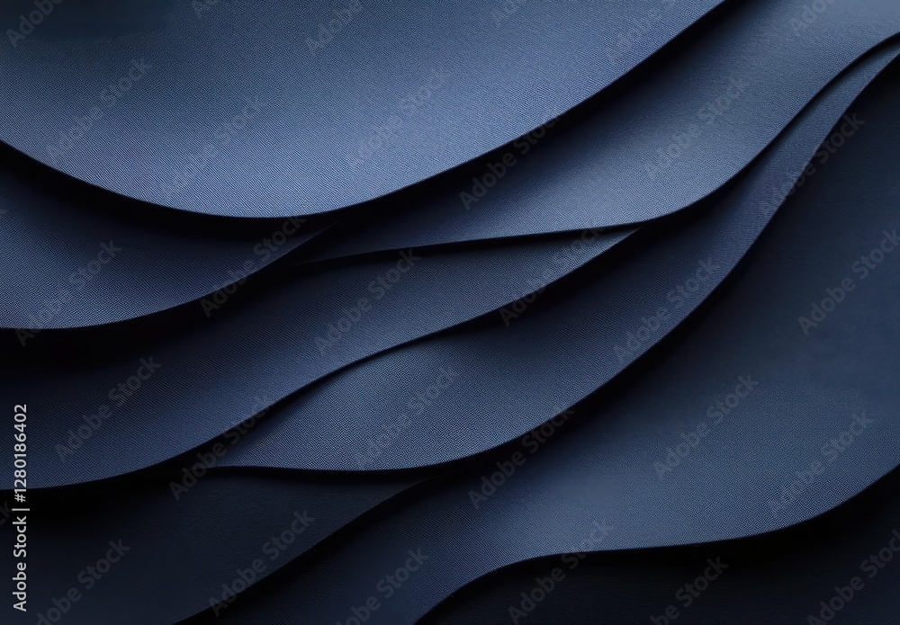 Obraz premium Smooth Curving Layers of Deep Blue Fabric Creating Elegant Textures and Soft Shadows in a Modern Design Setting