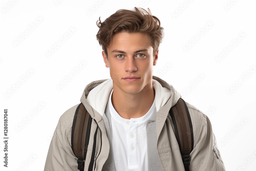 Teenage guy student with backpack isolated on white. Generative ai Teenage guy student with backpack isolated on white. Generative ai