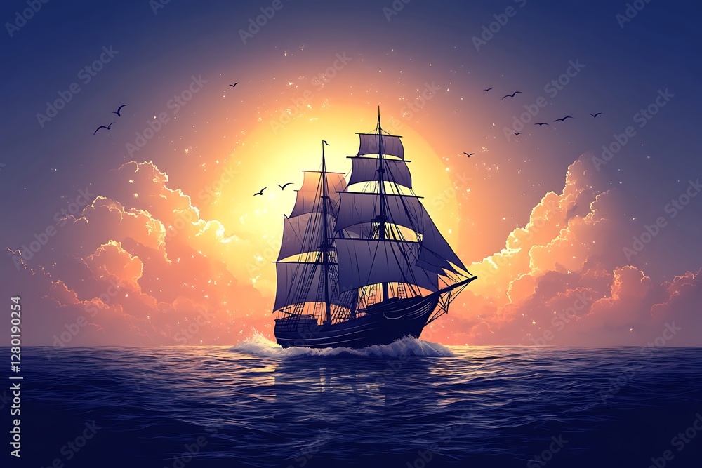 Obraz premium Sailboat against a beautiful landscape 