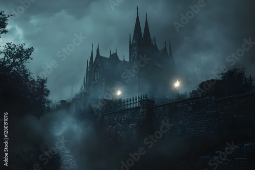 Wallpaper Mural old castle in the fog Torontodigital.ca