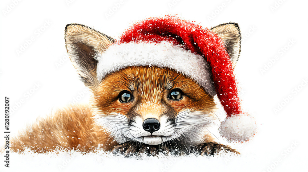 Fox cub in a red Santa hat, painted in watercolor on a white background. A charming and whimsical holiday design perfect for festive projects, cards, decorations, and seasonal illustrations Fox cub in a red Santa hat, painted in watercolor on a white background. A charming and whimsical holiday design perfect for festive projects, cards, decorations, and seasonal illustrations
