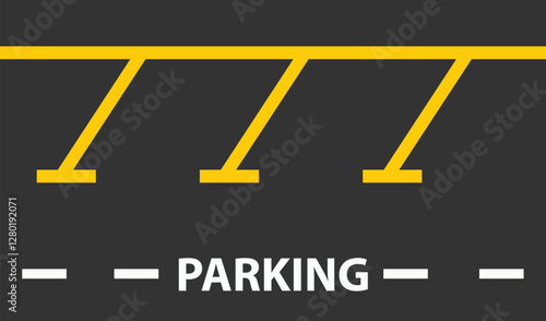 Illustration of a parking zone  yellow parking lines.