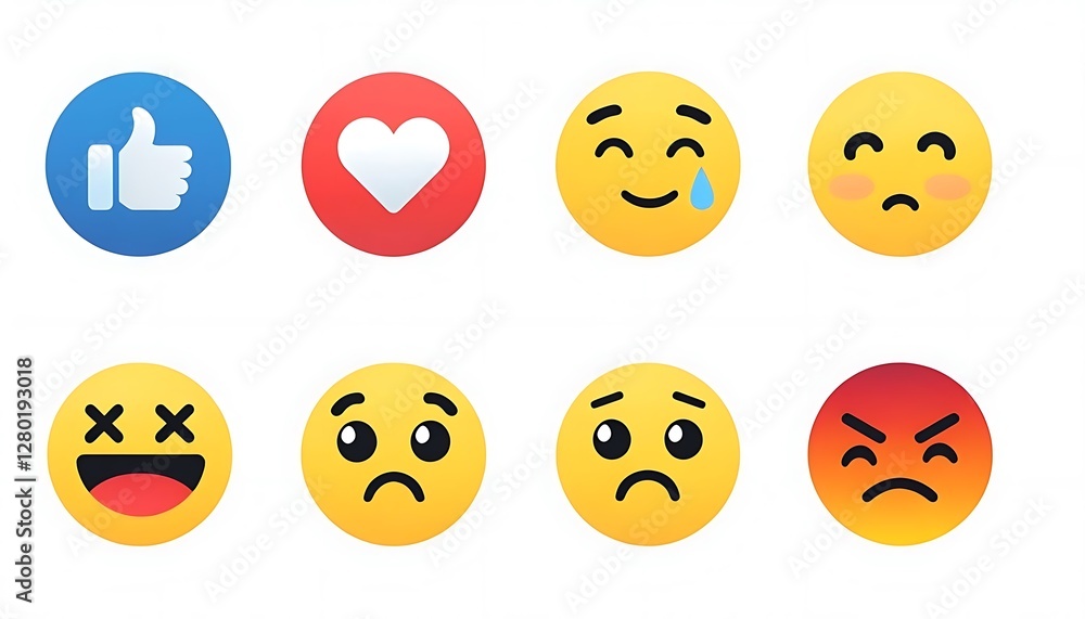 Fototapeta premium Flat Design Emoji Icons Showcasing Varied Emotions On White Background