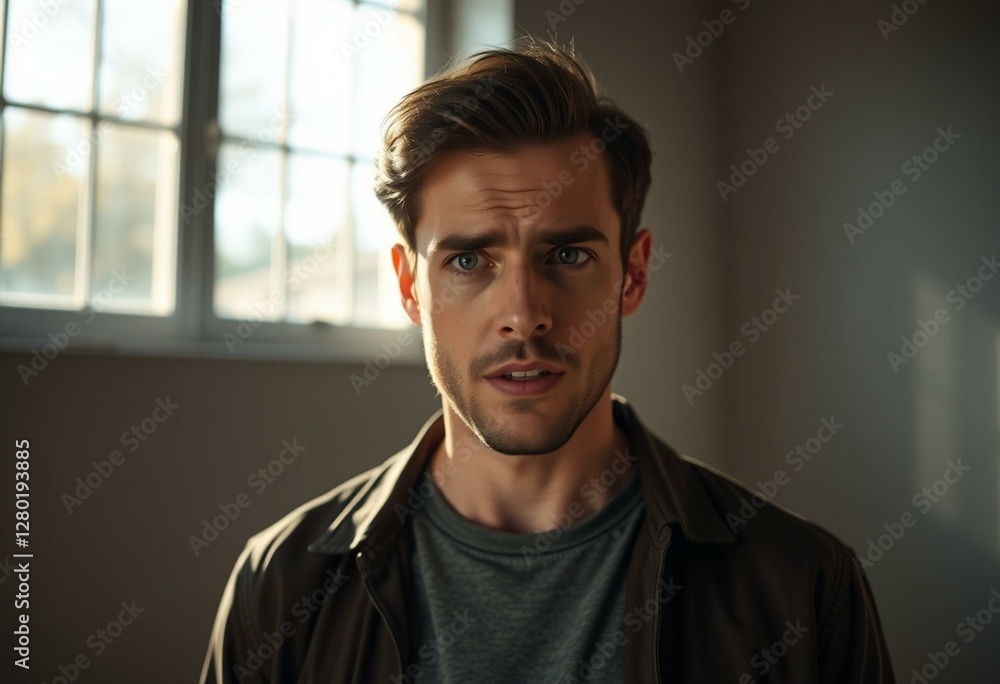 Obraz premium Photorealistic portrait of a male person feeling ashamed