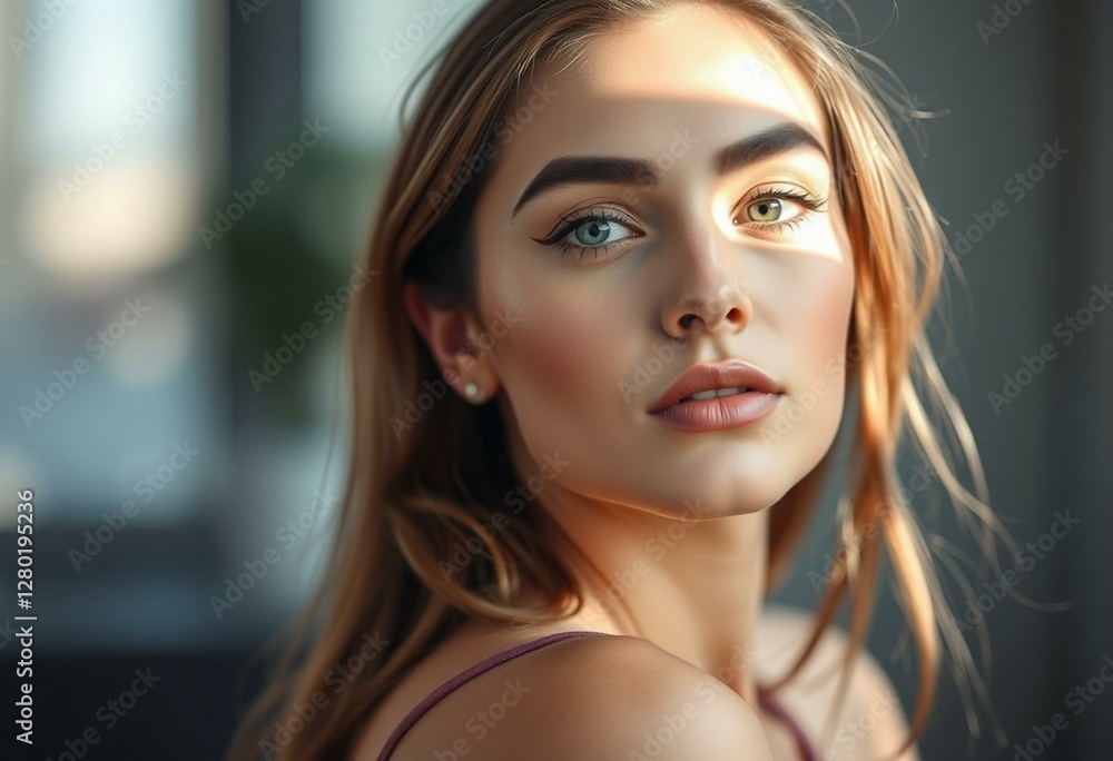 Fototapeta premium Female portrait with thick brows in natural light