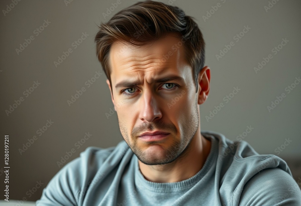 Fototapeta premium Photorealistic portrait of a male with an irritated facial expression