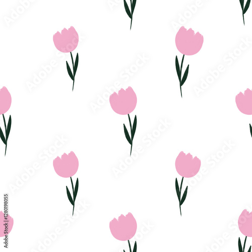 Wallpaper Mural pink tulips seamless pattern Torontodigital.ca