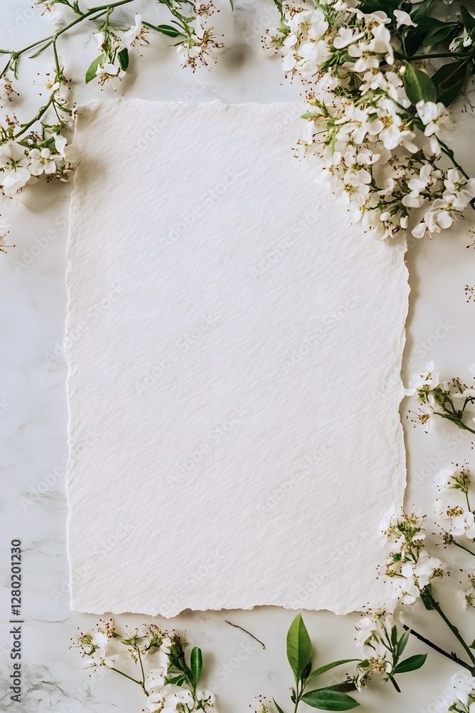 White Blossoms Frame Blank Paper Background White Blossoms Frame Blank Paper Background