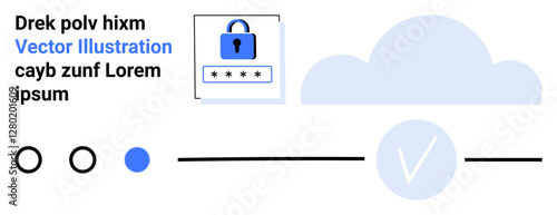 Depicts lock, cloud, check mark. Ideal for cyber security, data protection, cloud services, authentication, tech blogs app development user interfaces digital security. Landing page