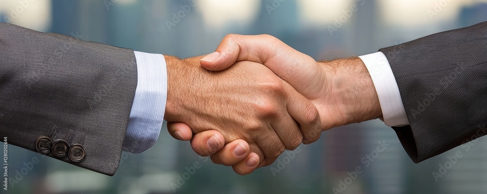 Handshake between two business professionals in suits. Handshake between two business professionals in suits.