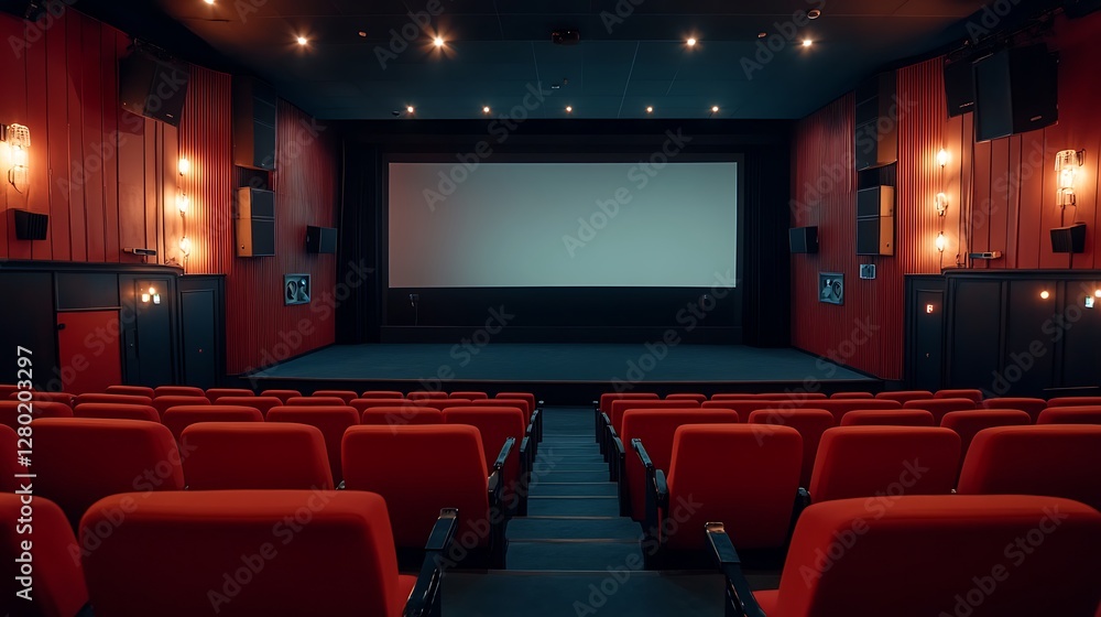 Empty movie theater auditorium, waiting for audience Empty movie theater auditorium, waiting for audience