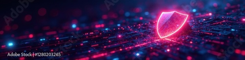 Abstract digital data flow with security shield, audit, safeguard, binary