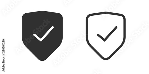 Shield check mark protection guarantee icon simple vector line stroke solid graphic illustration set, minimal insurance guard secure sign symbol logo pictogram checkmark tick ui award label

