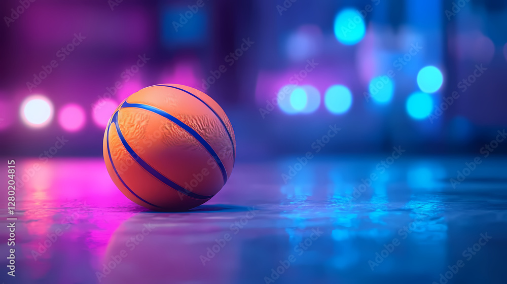 Basketball Close-up Against Vibrant City Night Sky Basketball Close-up Against Vibrant City Night Sky
