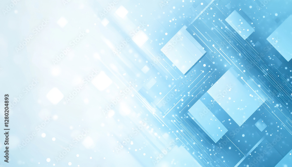 Fototapeta premium Abstract blue digital background with geometric shapes and light effects