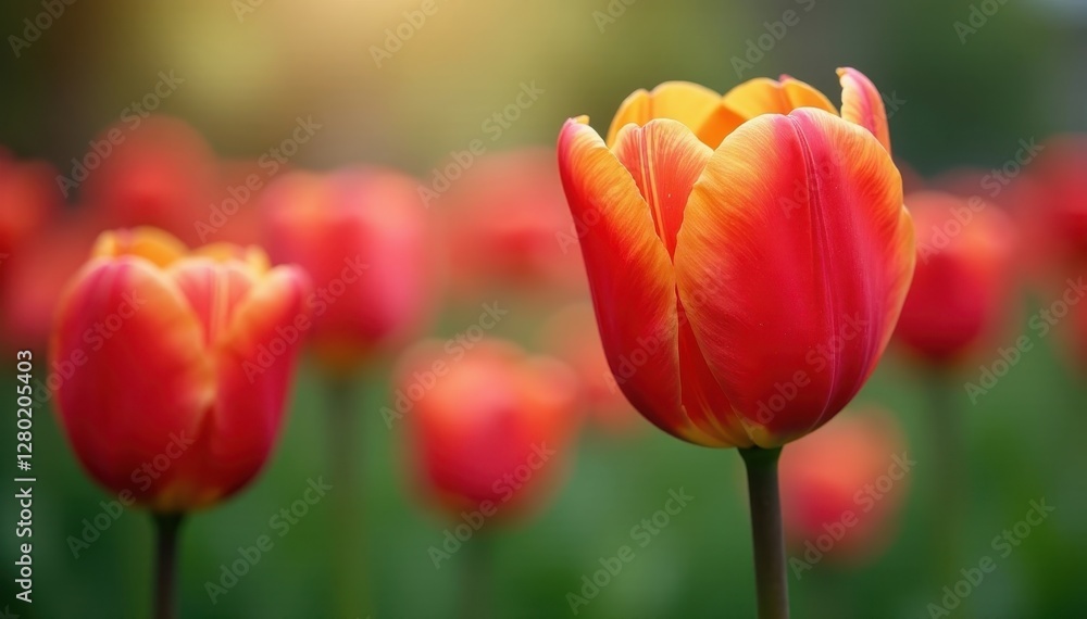 Crisp tulip detail, bokeh effect showcasing other tulips , floral, colorful, petals Crisp tulip detail, bokeh effect showcasing other tulips , floral, colorful, petals