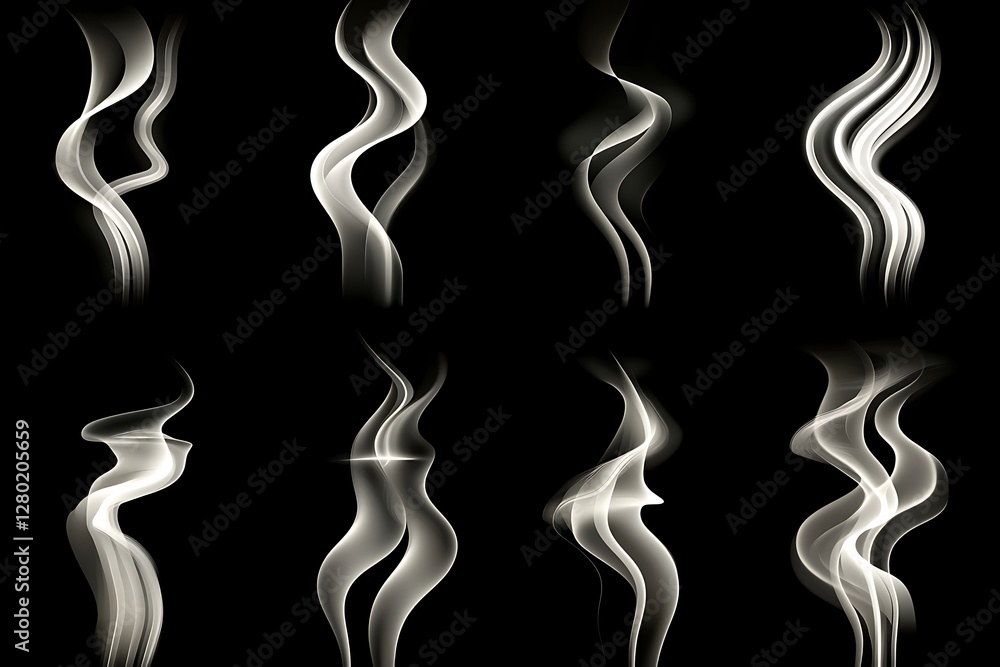 Smoke collection isolated on black background. Smoke abstract background for design. Smoke collection isolated on black background. Smoke abstract background for design.