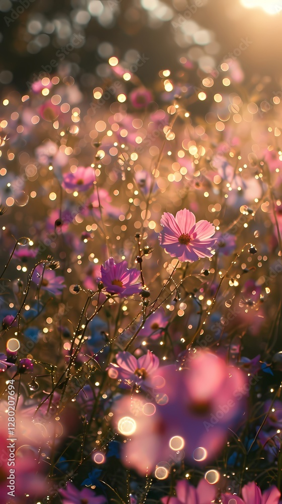 Digital technology green garden dewdrop flowers poster background