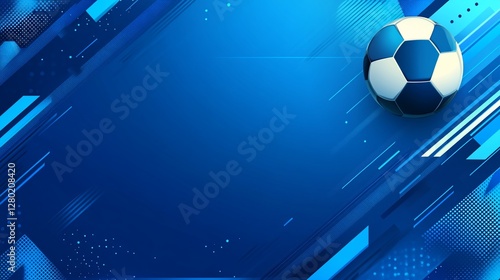 Abstract blue soccer background with ball.