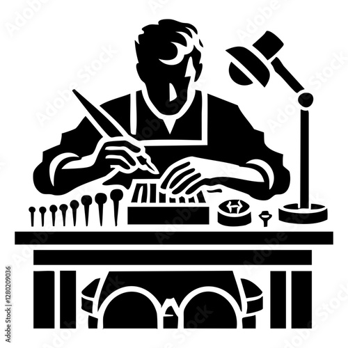 Silhouette of a Jeweler Crafting Intricate Designs