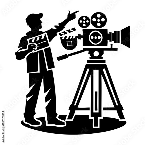Silhouette of a Film Director on Set with Camera