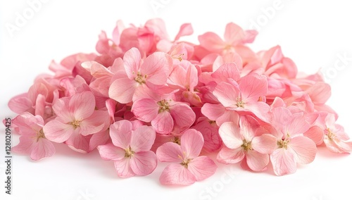 Delicate Pink Flowers Pile on White Background