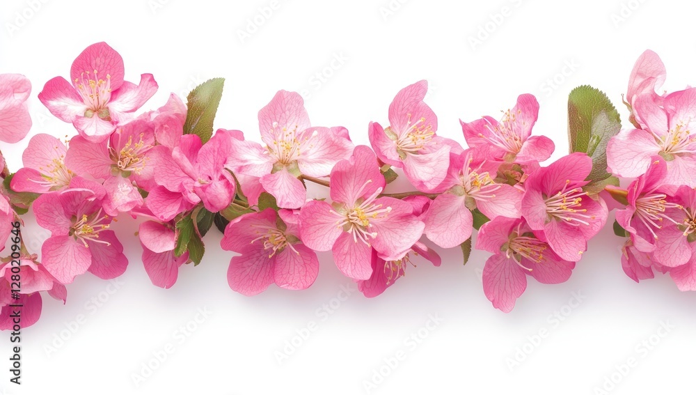 Pink Blossoms Garland on White Background Pink Blossoms Garland on White Background