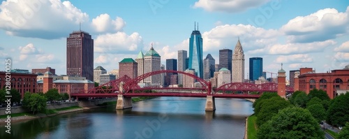 Sweeping view of Cincinnati's downtown & Roebling Bridge, city, landscape